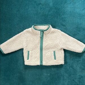 Cozy White Sherpa Jacket with Teal Accents
